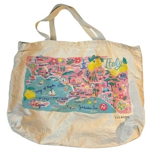 Talbots Tan with Pink and Blue Map of Italy Canvas Tote Bag - Picture 1 of 6