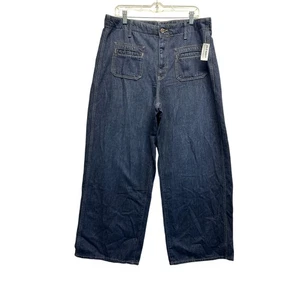 Neu mit Etikett Old Navy Baggy Damenjeans weites Bein Größe 14 hoher Bund drapiert Denim dunkle Waschung - Bild 1 von 10
