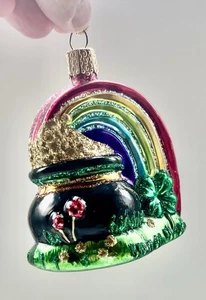 Olla de Navidad del Viejo Mundo de Oro Arco Iris Suerte de los Irlandeses Adorno de Vidrio Soplado - Imagen 1 de 9