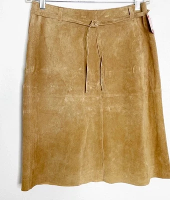 Vtg Isaac Mizrahi Target Tan Suede Leather Skirt Tie Belt Size 10 NWT Western - Image 1 of 4