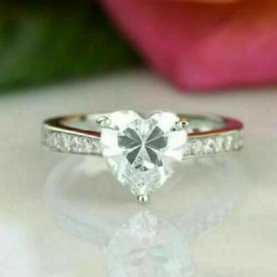 2.50Ct Heart Cut Simulated Diamond Engagement Ring 14K White Gold Size 5.5 - Image 1 of 3