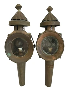 ANTIQUE BRASS CARRIAGE LAMPS COACH OIL VINTAGE LANTERN GOOD SIZE RARE UNIQUE - Picture 1 of 11