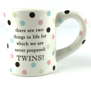 Grasslands Road  Coffee Mug TWINS Gift Cup White With Polka Dots Pink Blue Green - Picture 1 of 7