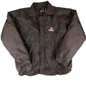 Diesel Jacket Mens 2XL or 3XL Nylon Full Zip Brown Hidden Hood Lined Y2K - Picture 1 of 13