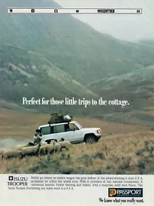 1991 Isuzu Trooper Print Ad Vintage White Station Wagon in Mountains - Picture 1 of 1