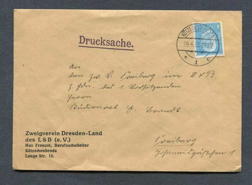 Reich alemán: cubierta de material impreso de 1932 - Kötzschenbroda - usada Foto 1 de 1