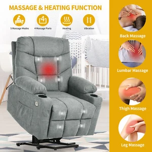Massage Elderly Power Lift Electric Recliner Chair Reclining Ergonomic Sofa Gray - Picture 1 of 5