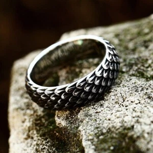 Men's Gift Domineering Dragon Scale Titanium Vintage Animal Totem Engraved Rings - Picture 1 of 6