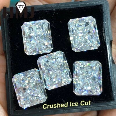 Crushed Ice Cut Radiant Cut Loose Moissanite Stone White D VVS1 With Certificate - Image 1 of 4