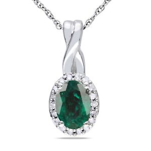 14KT White Gold 1.40 Carat Natural Zambian Emerald IGI Certified Diamond Pendant