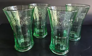 Coca Cola Set of 4 Green Soda Fountain Drinking Glasses Libbey Heavy Flared Rim - Picture 1 of 9
