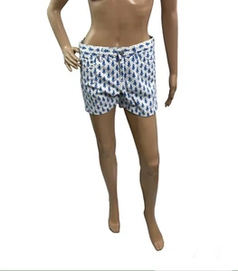 J Crew Women’s Size 2 Flat Front Thistle Print Denim Shorts Blue White - Picture 1 of 5