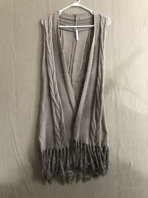 Cárdigan Monoreno sin mangas para mujer suéter largo flecos delanteros abiertos MEDIANO Foto 1 de 4