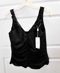 New Giorgio Collezioni Black Silk Ruched Shell Cami Italy $565rt sz 8 - Picture 1 of 4