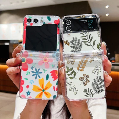 Pattern Phone Case For Samsung Galaxy Z Flip6 5 4 3 Flower Hinge PC Clear Cover - Image 1 of 4