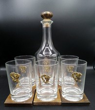 ARISTOCRATICO BLASONATO SERVIZIO WHISKY BOTTIGLIA E 6 BICCHIERI CRISTALLO BOEMIA