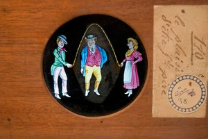 MAGIC LANTERN- plaque à tirette animée - peinte à la main -1880/1890 -le plaisir - Imagen 1 de 3