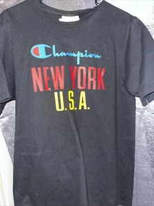 VINTAGE Champion New York USA T Shirt Adult Medium Black Red Yellow Men’s - Picture 1 of 1