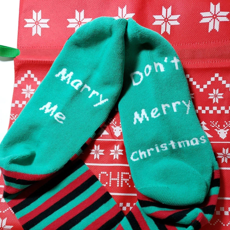 Merry Christmas Marry Me Socks w bag. NEW. WEDDING. Celebrate season & propose - Image 1 of 4