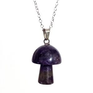Mushroom Pendant Amethyst 925 Chain Necklace Gemstone Spiritual Boho Jewellery - Picture 1 of 11