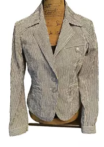 Atemberaubend! St. John gestreifte Seersucker Jacke Karriere Blazer dunkelblau - Größe S - Bild 1 von 11