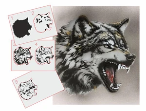 AS-365 Wölfe Schritt für Schritt Schablone Schablone Acryl Airbrush Spray Wandfarbe - Bild 1 von 2