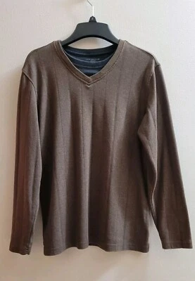 Covington Para Hombres Marrón Calce Ajustado Camisa Larga Cuello en V Pullover, Talla Mediana Foto 1 de 4