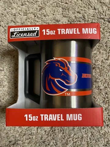 Boise State 15 oz Travel Mug Offically Licensed Logo Brands Travel Hot/Cold Cover