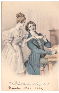 c1909 MM Vienne Austria Nº 462—Pareja Regencia ~ Postal Feliz Año Nuevo De Colección - Imagen 1 de 2