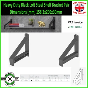Heavy Duty Black Loft Steel Shelf Shelves Bracket Pair Brackets 150x20mm - Picture 1 of 1