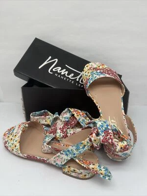 Сандалии Nanette Lepore цвета слоновой кости цветочный размер 6 новые цветочные цветы завязать каблуки - Изображение 1 из 4