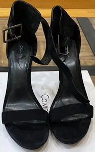 Calvin Klein Vivian E3826 Women's US 11M Sandals Black Suede Ankle Strap Heels - Picture 1 of 9