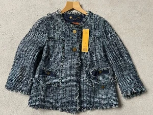 Tory Burch Blue Silver Metallic Tweed Cropped Jacket Size UK 14, US 10. NBW - Picture 1 of 14