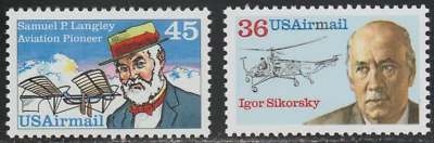 US 1988 SC# C118, C119 - Aviation Pioneers - S. P. Langley - Sikorsky M-NH #594  - Image 1 of 2