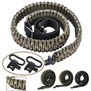 Tactical 550 Paracord Rifle Gun Sling Shotgun Crossbow 2 Point Adjustable Swivel - Picture 1 of 6