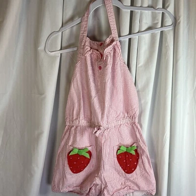Gymboree клубника Seersucker с бретелью через шею Детский комбинезон размер 7 б/у в отличном состоянии - Изображение 1 из 4