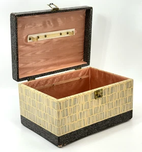 Vintage Overnight Makeup Case 12" x 9" MCM Atomic Pattern Pink Satin Interior - Picture 1 of 19