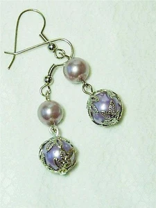 ORECCHINI ARGENTO PERLE VETRO LAVANDA CYNTHIA LYNN "FINISHING TOUCH" - Foto 1 di 1
