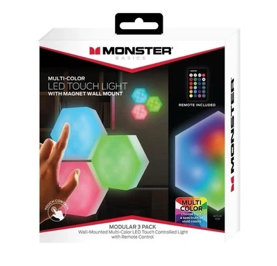 Monster Multi-Color LED Touch Light IR Hexalights 3PC with Magnet Wall Mount NEW - Image 1 of 4