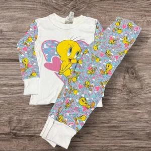 Vintage 1996 Tweety Bird Girls Pajama Set Size 4T Pink Looney Toones PJs - Picture 1 of 5