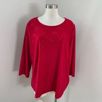 NEW JM Collection Womans Plus 3X Red Sequin Tunic Top Stretch Shirt - Image 1 of 4