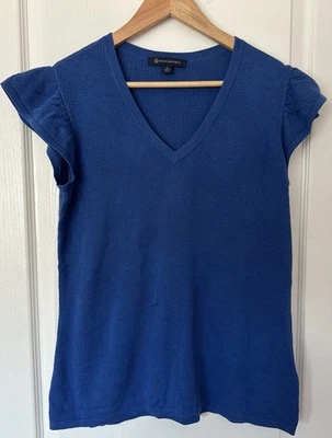 Brooks Brothers Women’s Blue Cotton Knit Flutter Sleeve V-Neck Top Size L - Image 1 of 4