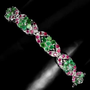 925 Sterling Silver Bangle Round Emerald 3mm Ruby Flower Gemstone Jewelry - Picture 1 of 13