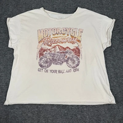 Cleo and Wolf Oversize Graphic Tee Women’s Large Pink Motorcycle Cotton Raw Hem - Image 1 of 4