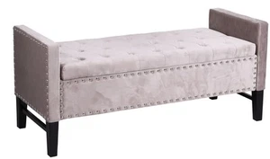 Velvet Bench Hamptons Ottoman Trunk Bench Country Style - Picture 1 of 8