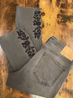 Band of Gypsies женщин серый лодыжки джинсовой ткани джинсы с черными розами вышивка размер 30 - Изображение 1 из 4