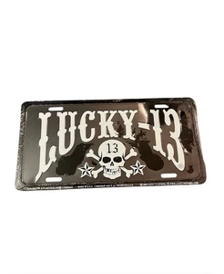 Placa de licencia de novedad de aluminio negra Lucky 13 sellada - Imagen 1 de 7