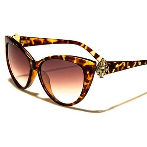 Gorgeous Tortoise Gold Rhinestone High-End Stylish Designer Cat Eye Sunglasses - Picture 1 of 2