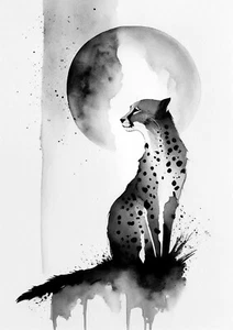A4 Cheetah Black & White Watercolour Animals Poster Print Wall Art Home Decor - Picture 1 of 2