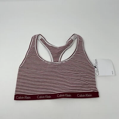 Nuevo con etiquetas Sujetador Calvin Klein Bralette Talla M Espalda Corredora Gris Púrpura Rayas Logo Banda Foto 1 de 4